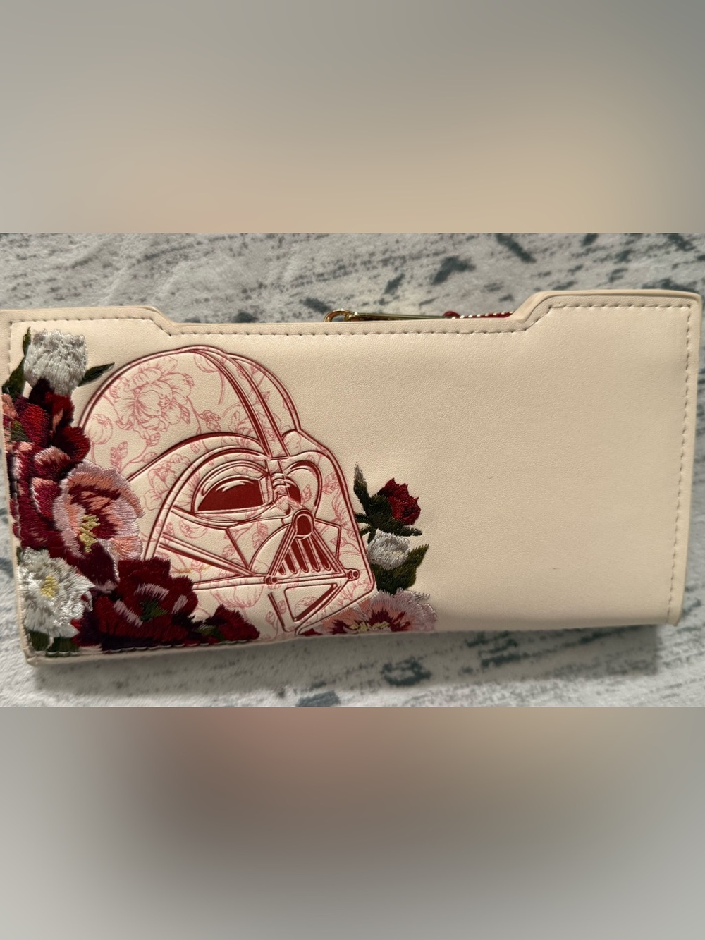 Loungefly Cream Wallet with Red Floral Darth Vader Motif
